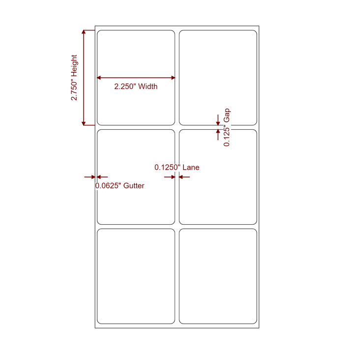 2.25 Inch x 2.75 Inch Rectangle Inkjet Label Roll - 2Up - 2D Drawing