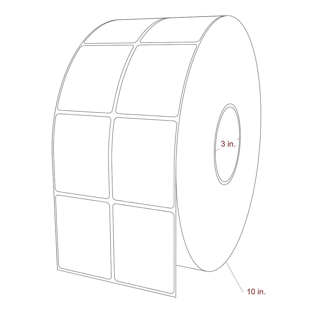 2.25 Inch x 2.75 Inch Rectangle Inkjet Label Roll - 3 Inch Core - 10 Inch Roll OD - 2Up - 3D Perspective