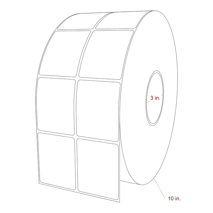 2.25 Inch x 2.75 Inch Rectangle Inkjet Label Roll - 3 Inch Core - 10 Inch Roll OD - 2Up - 3D Perspective