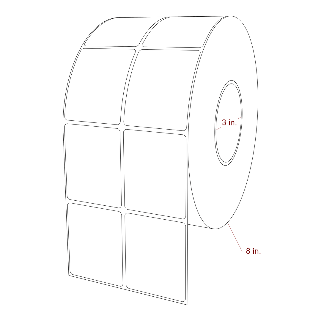 2.25 Inch x 2.75 Inch Rectangle Inkjet Label Roll - 3 Inch Core - 8 Inch Roll OD - 2Up - 3D Perspective