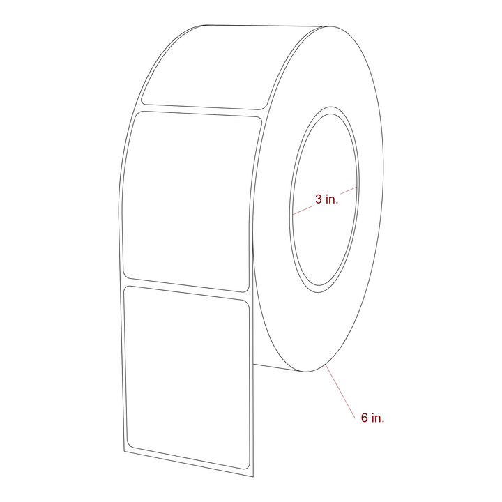 2.25 Inch x 2.75 Inch Rectangle Inkjet Label Roll - 3 Inch Core - 6 Inch Roll OD - 3D Perspective