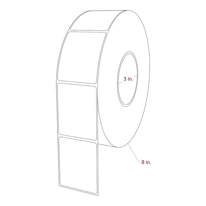 2.25 Inch x 2.75 Inch Rectangle Inkjet Label Roll - 3 Inch Core - 8 Inch Roll OD - 3D Perspective
