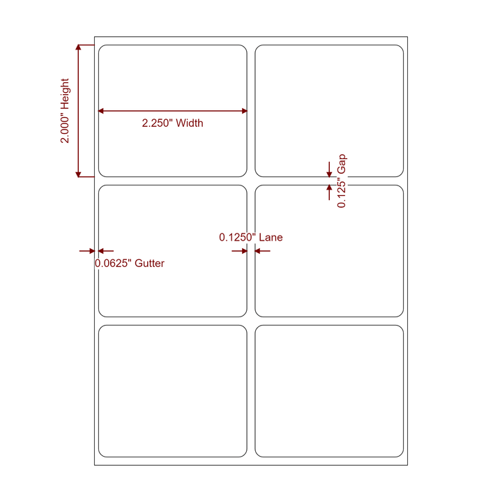 2.25 Inch x 2 Inch Rectangle Inkjet Label Roll - 2Up - 2D Drawing