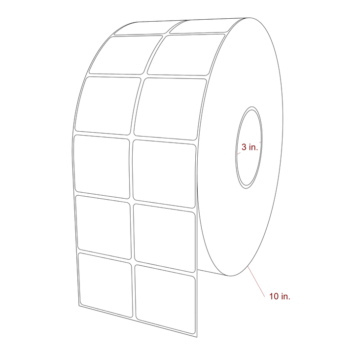 2.25 Inch x 2 Inch Rectangle Inkjet Label Roll - 3 Inch Core - 10 Inch Roll OD - 2Up - 3D Perspective