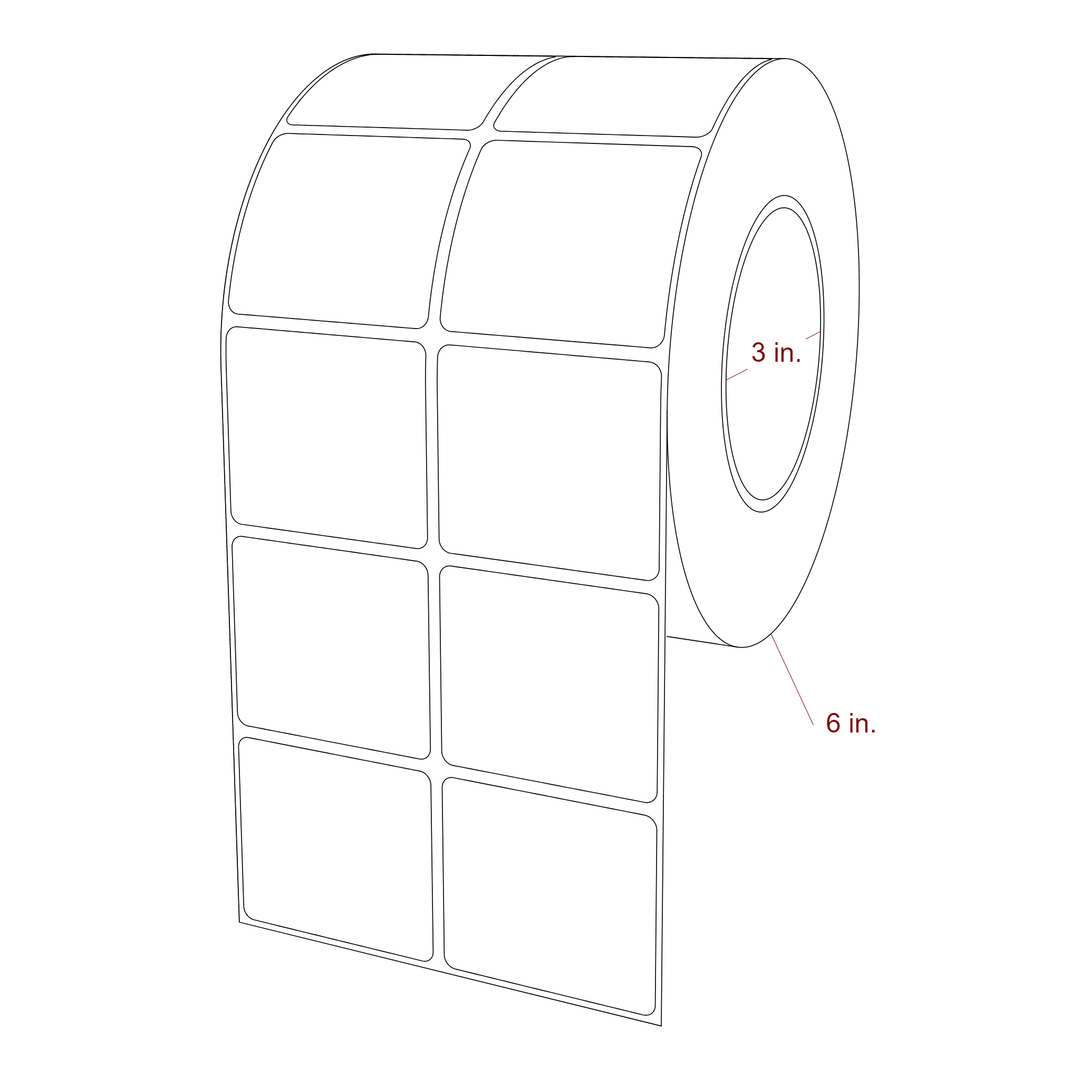 2.25 Inch x 2 Inch Rectangle Inkjet Label Roll - 3 Inch Core - 6 Inch Roll OD - 2Up - 3D Perspective