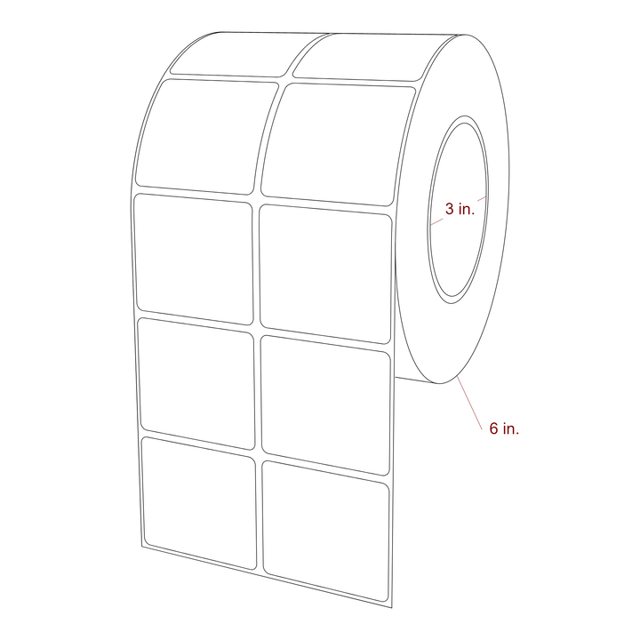 2.25 Inch x 2 Inch Rectangle Inkjet Label Roll - 3 Inch Core - 6 Inch Roll OD - 2Up - 3D Perspective