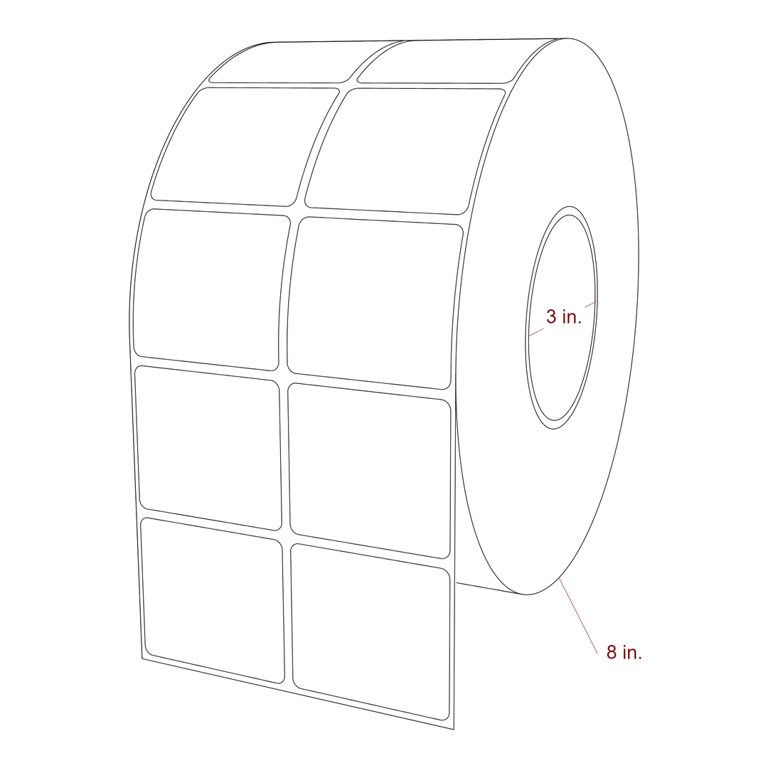 2.25 Inch x 2 Inch Rectangle Inkjet Label Roll - 3 Inch Core - 8 Inch Roll OD - 2Up - 3D Perspective