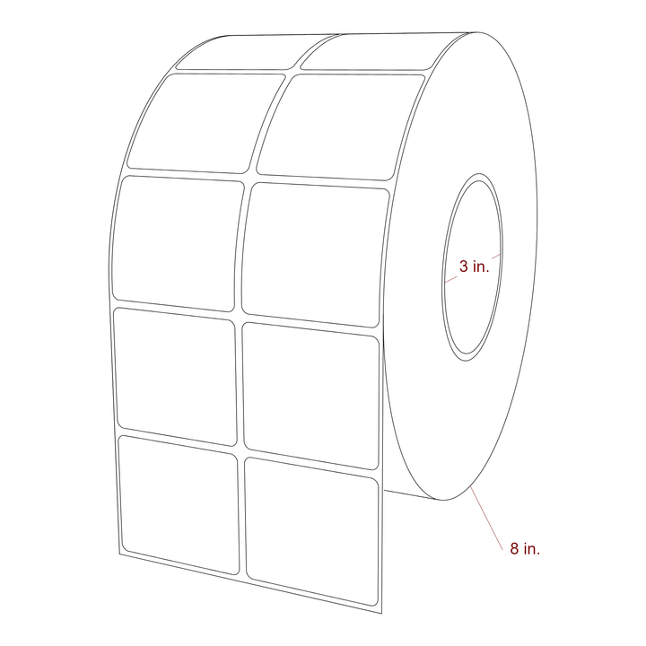 2.25 Inch x 2 Inch Rectangle Inkjet Label Roll - 3 Inch Core - 8 Inch Roll OD - 2Up - 3D Perspective