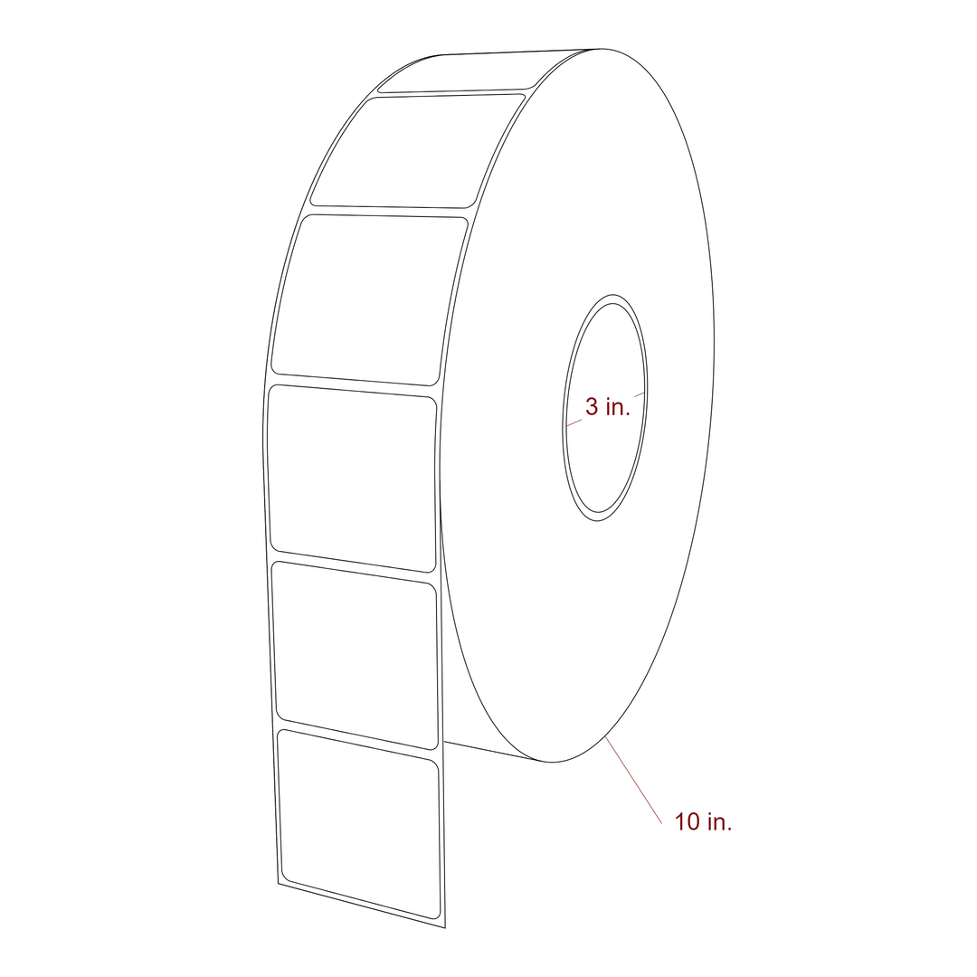 2.25 Inch x 2 Inch Rectangle Inkjet Label Roll - 3 Inch Core - 10 Inch Roll OD - 3D Perspective