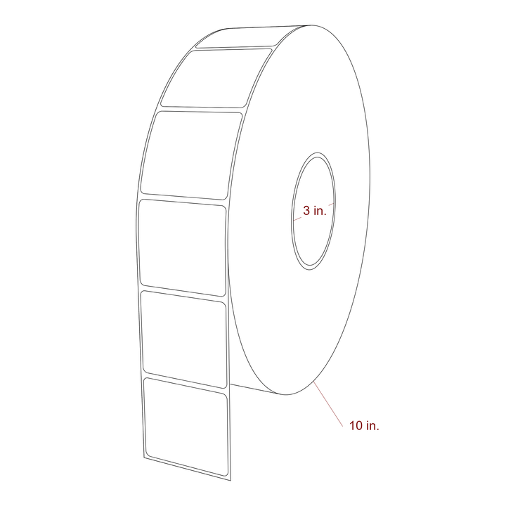 2.25 Inch x 2 Inch Rectangle Inkjet Label Roll - 3 Inch Core - 10 Inch Roll OD - 3D Perspective