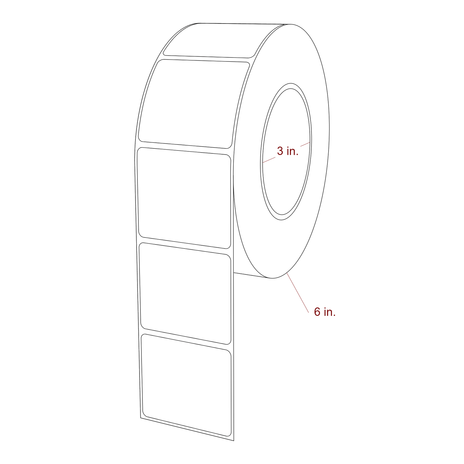 2.25 Inch x 2 Inch Rectangle Inkjet Label Roll - 3 Inch Core - 6 Inch Roll OD - 3D Perspective