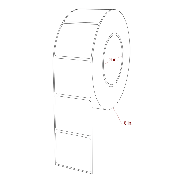 2.25 Inch x 2 Inch Rectangle Inkjet Label Roll - 3 Inch Core - 6 Inch Roll OD - 3D Perspective