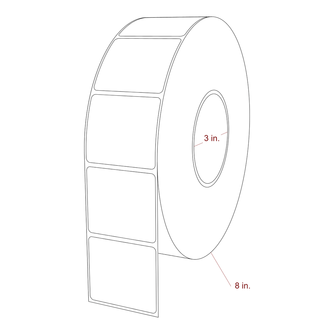 2.25 Inch x 2 Inch Rectangle Inkjet Label Roll - 3 Inch Core - 8 Inch Roll OD - 3D Perspective