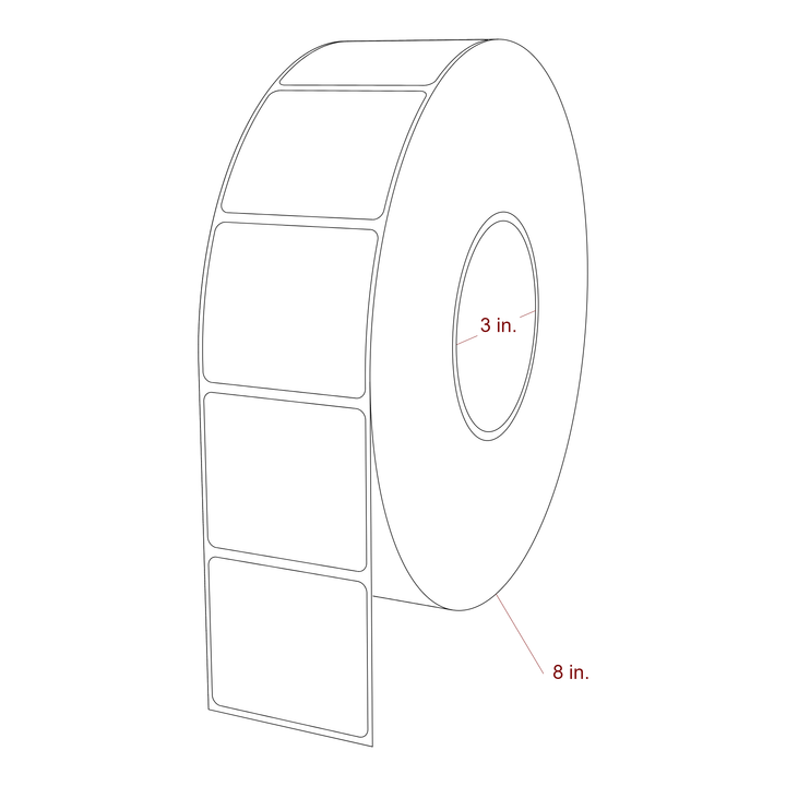 2.25 Inch x 2 Inch Rectangle Inkjet Label Roll - 3 Inch Core - 8 Inch Roll OD - 3D Perspective