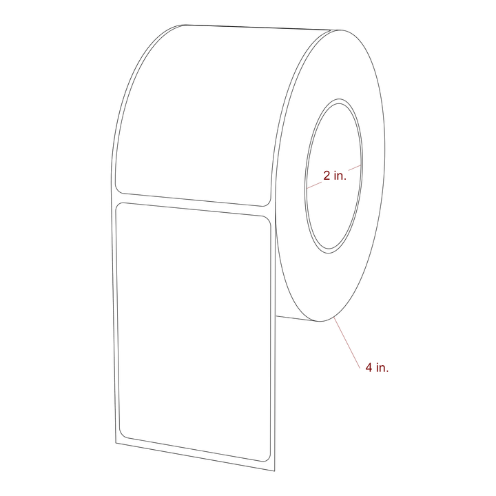 2.25 Inch x 3.25 Inch Rectangle Inkjet Label Roll - 2 Inch Core - 4 Inch Roll OD - 3D Perspective