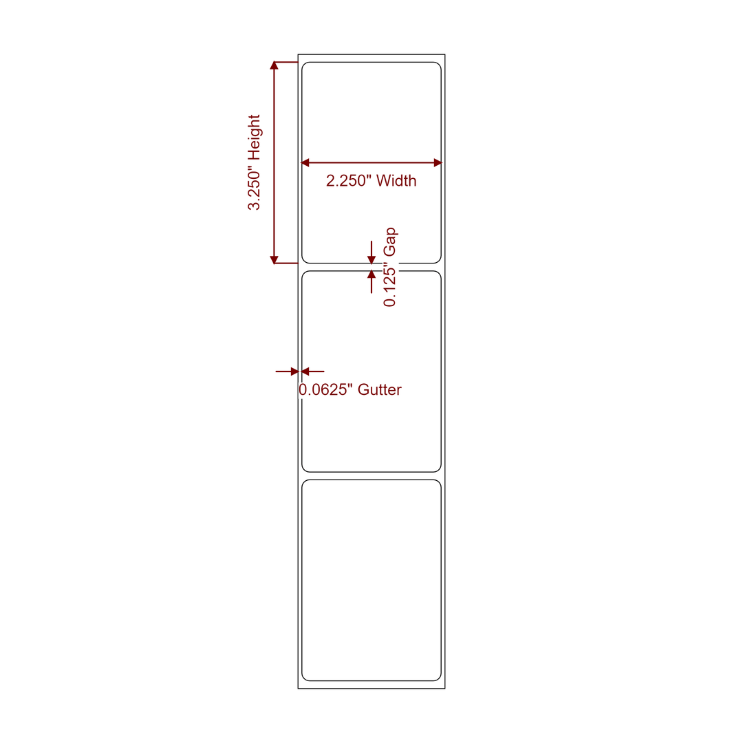 2.25 Inch x 3.25 Inch Rectangle Inkjet Label Roll - 2D Drawing
