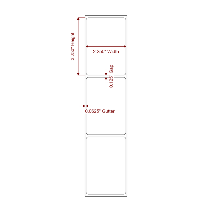 2.25 Inch x 3.25 Inch Rectangle Inkjet Label Roll - 2D Drawing