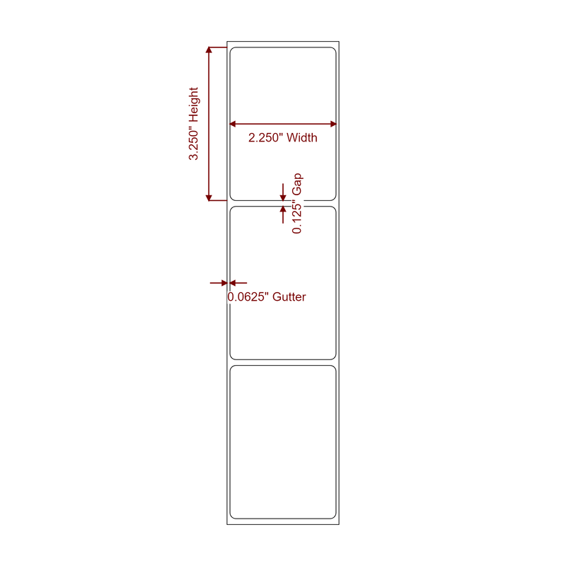 2.25" x 3.25" Inkjet Label Rolls | Fits Epson ColorWorks, VIPColor & Primera - Label Diagram