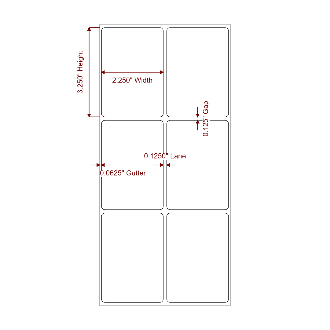 2.25 Inch x 3.25 Inch Rectangle Inkjet Label Roll - 2Up - 2D Drawing