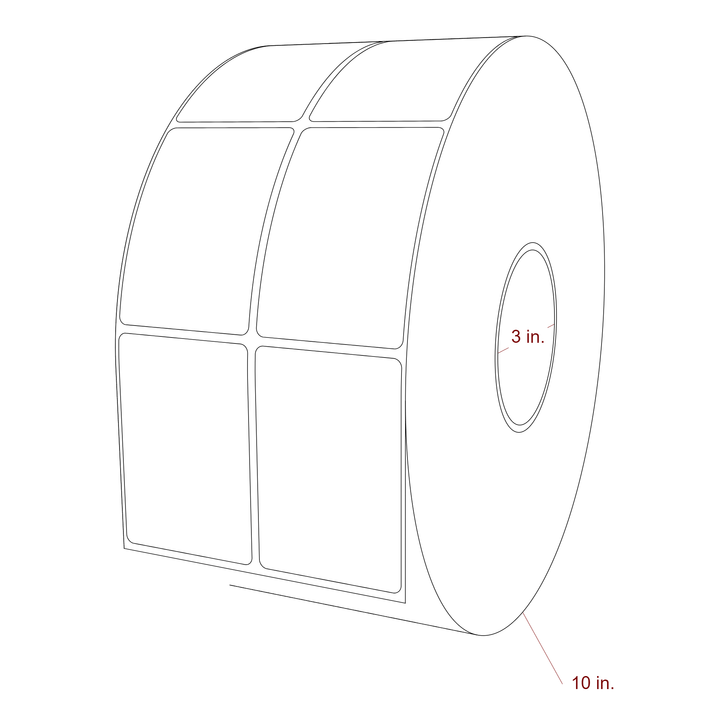 2.25 Inch x 3.25 Inch Rectangle Inkjet Label Roll - 3 Inch Core - 10 Inch Roll OD - 2Up - 3D Perspective
