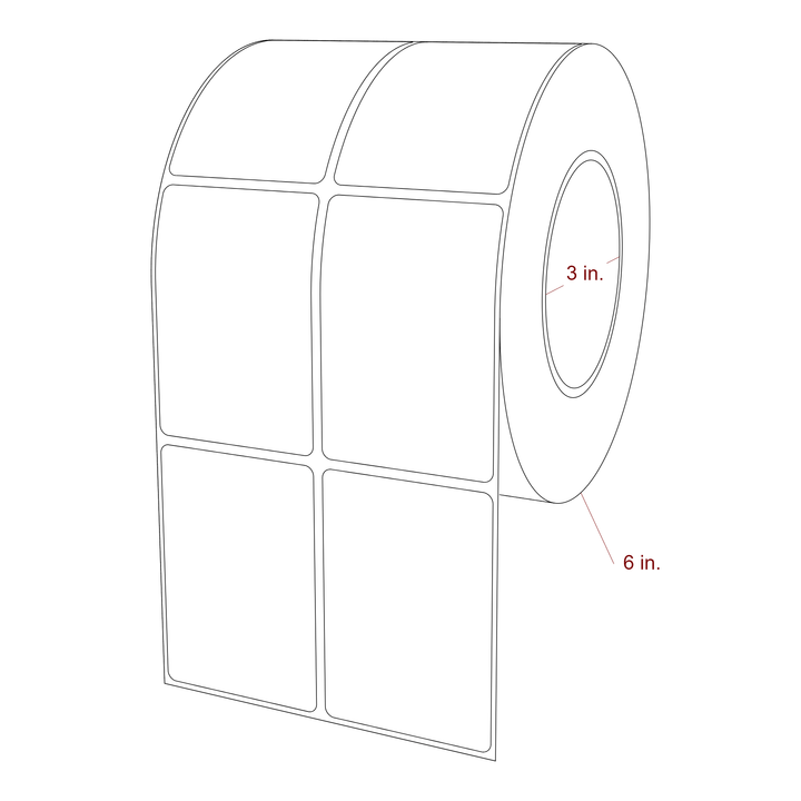 2.25 Inch x 3.25 Inch Rectangle Inkjet Label Roll - 3 Inch Core - 6 Inch Roll OD - 2Up - 3D Perspective