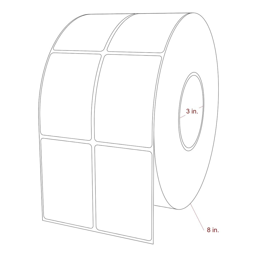 2.25 Inch x 3.25 Inch Rectangle Inkjet Label Roll - 3 Inch Core - 8 Inch Roll OD - 2Up - 3D Perspective