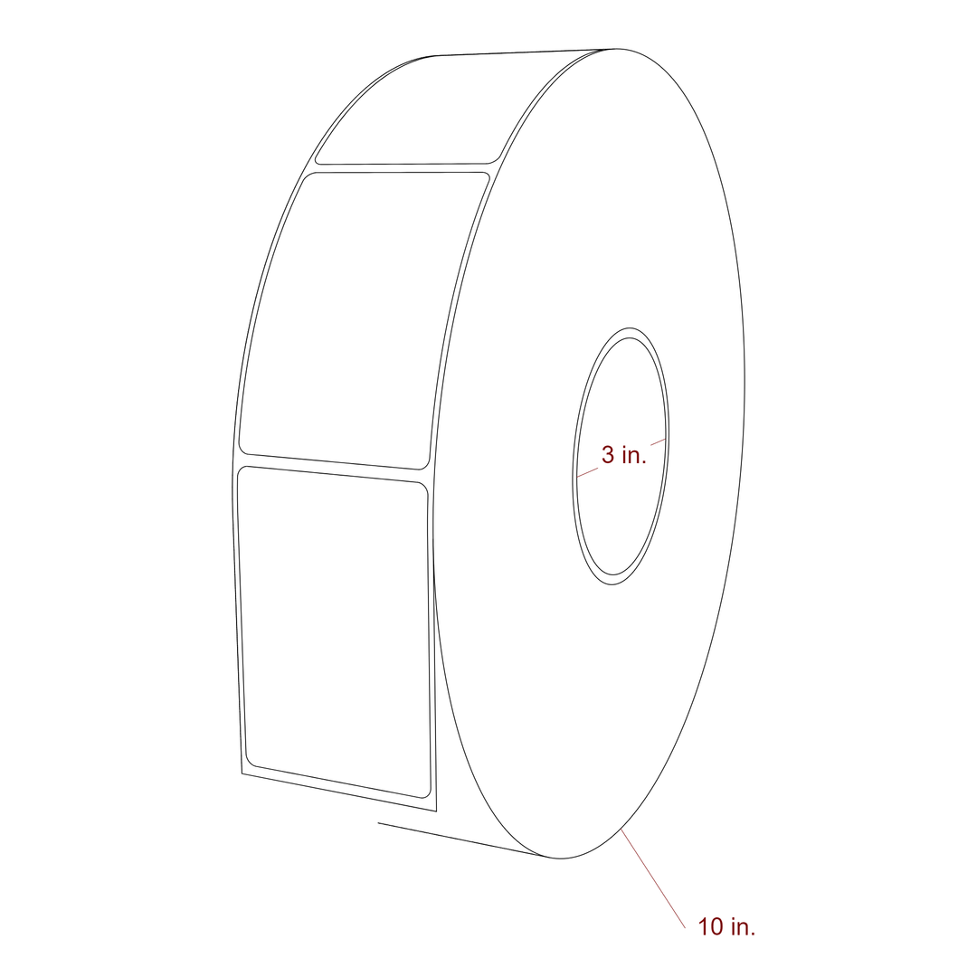 2.25 Inch x 3.25 Inch Rectangle Inkjet Label Roll - 3 Inch Core - 10 Inch Roll OD - 3D Perspective