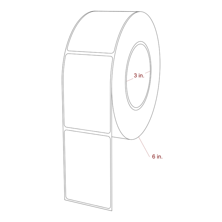 2.25 Inch x 3.25 Inch Rectangle Inkjet Label Roll - 3 Inch Core - 6 Inch Roll OD - 3D Perspective