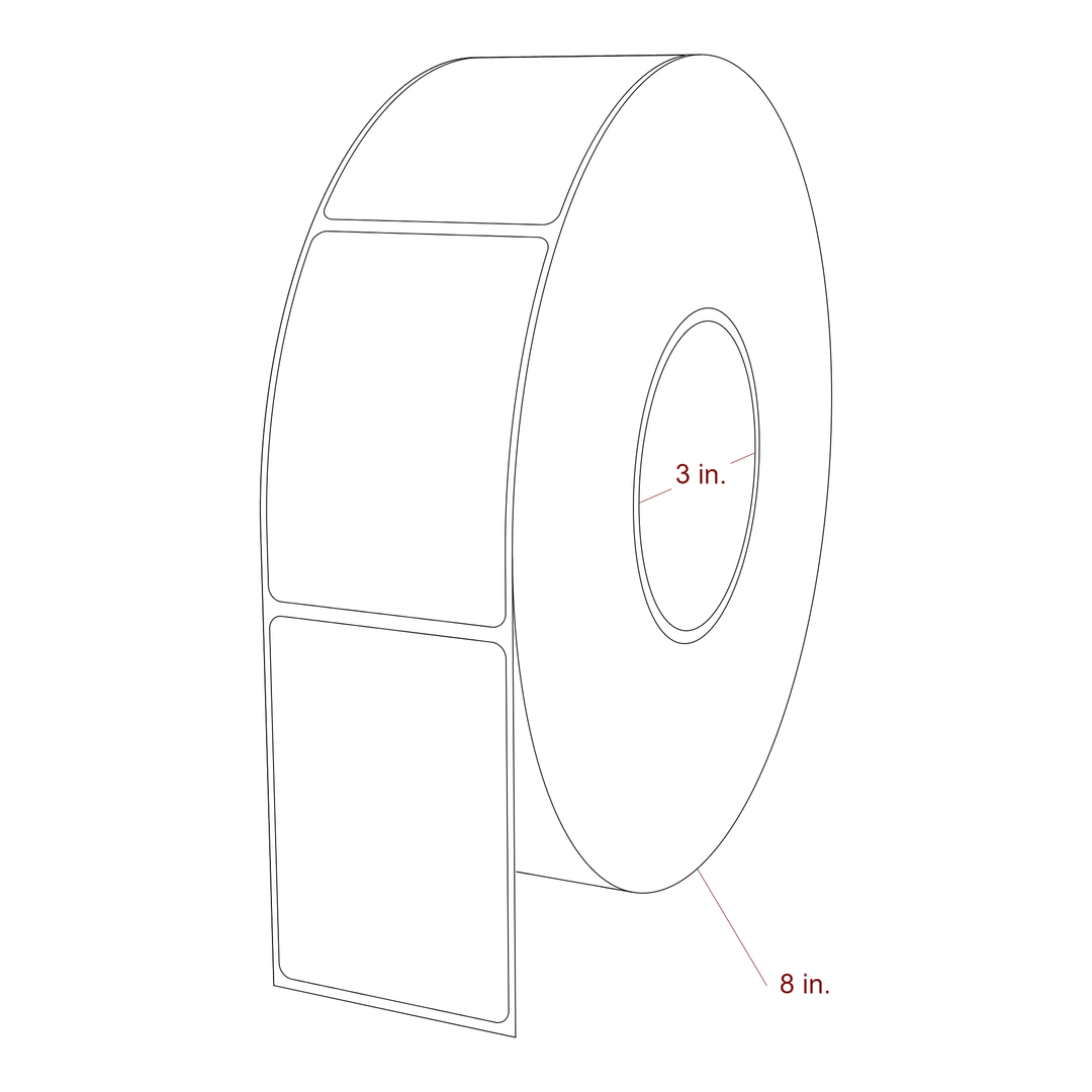 2.25 Inch x 3.25 Inch Rectangle Inkjet Label Roll - 3 Inch Core - 8 Inch Roll OD - 3D Perspective