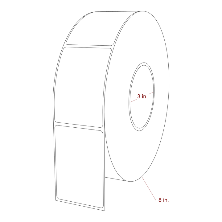 2.25 Inch x 3.25 Inch Rectangle Inkjet Label Roll - 3 Inch Core - 8 Inch Roll OD - 3D Perspective