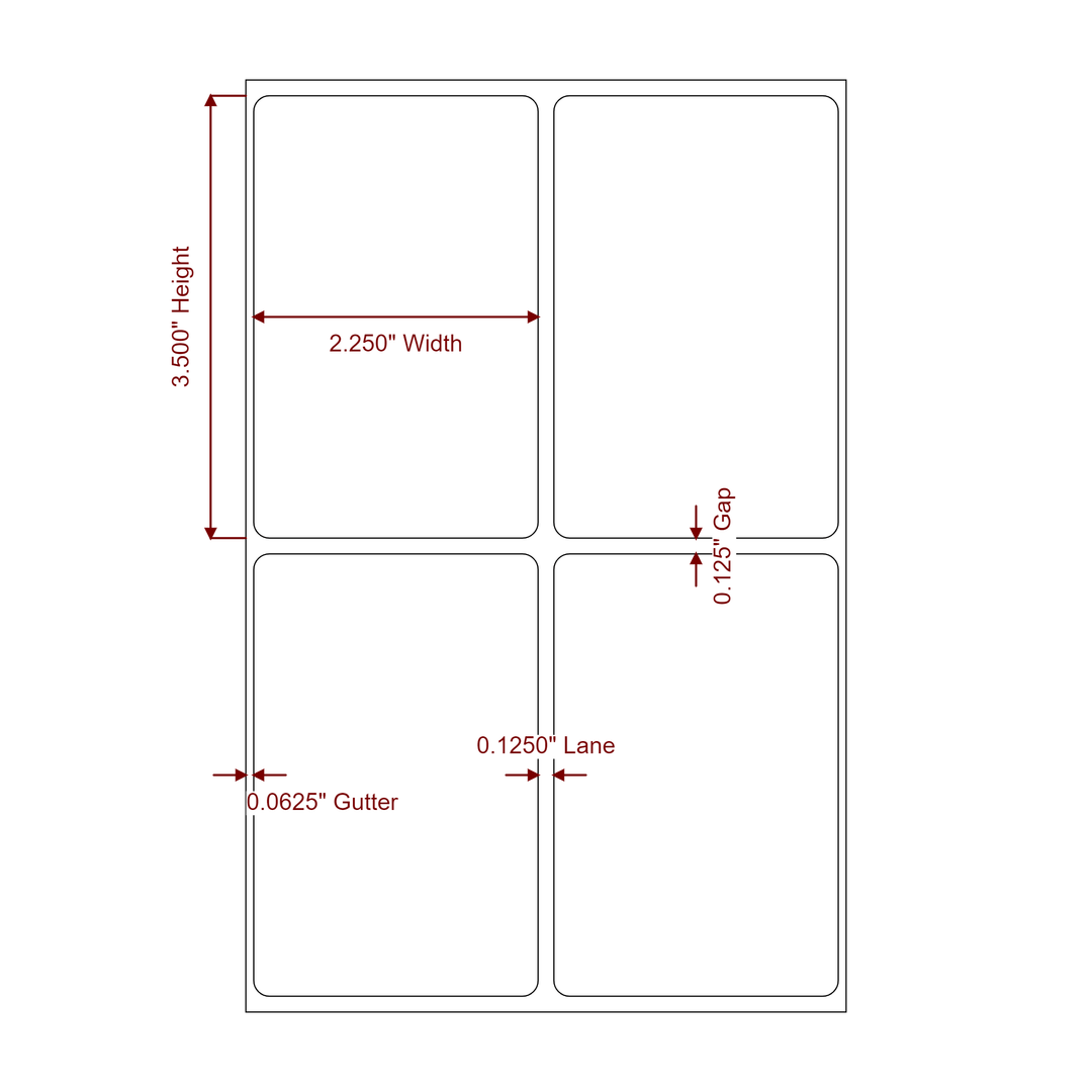 2.25 Inch x 3.5 Inch Rectangle Inkjet Label Roll - 2Up - 2D Drawing