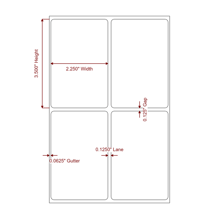 2.25 Inch x 3.5 Inch Rectangle Inkjet Label Roll - 2Up - 2D Drawing