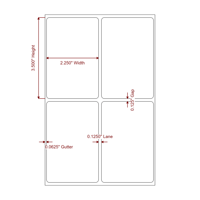 2.25" x 3.5" Inkjet Label Rolls | 2-Up | Fits Epson ColorWorks, VIPColor & Primera - Label Diagram