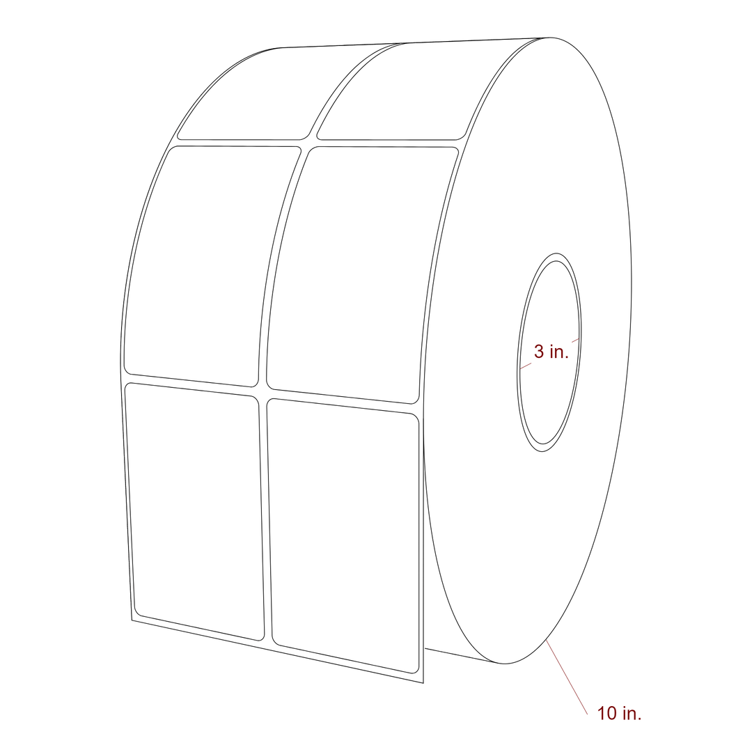 2.25 Inch x 3.5 Inch Rectangle Inkjet Label Roll - 3 Inch Core - 10 Inch Roll OD - 2Up - 3D Perspective