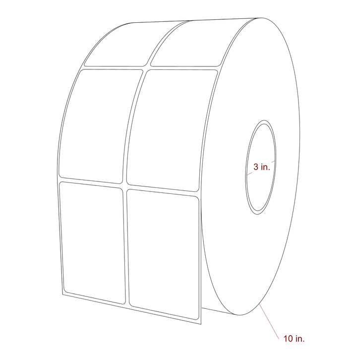 2.25 Inch x 3.5 Inch Rectangle Inkjet Label Roll - 3 Inch Core - 10 Inch Roll OD - 2Up - 3D Perspective