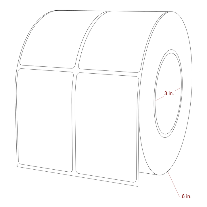 2.25 Inch x 3.5 Inch Rectangle Inkjet Label Roll - 3 Inch Core - 6 Inch Roll OD - 2Up - 3D Perspective