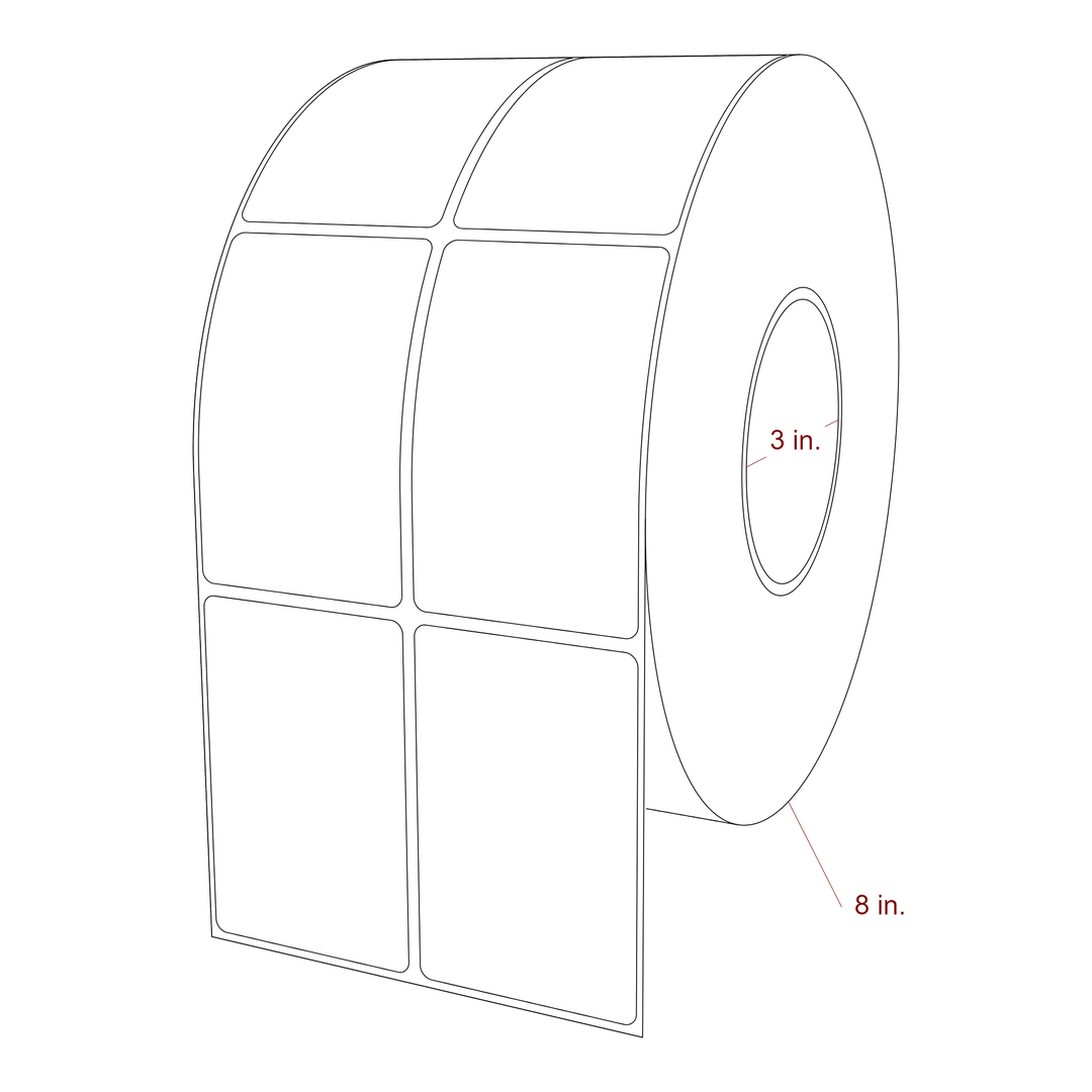 2.25 Inch x 3.5 Inch Rectangle Inkjet Label Roll - 3 Inch Core - 8 Inch Roll OD - 2Up - 3D Perspective