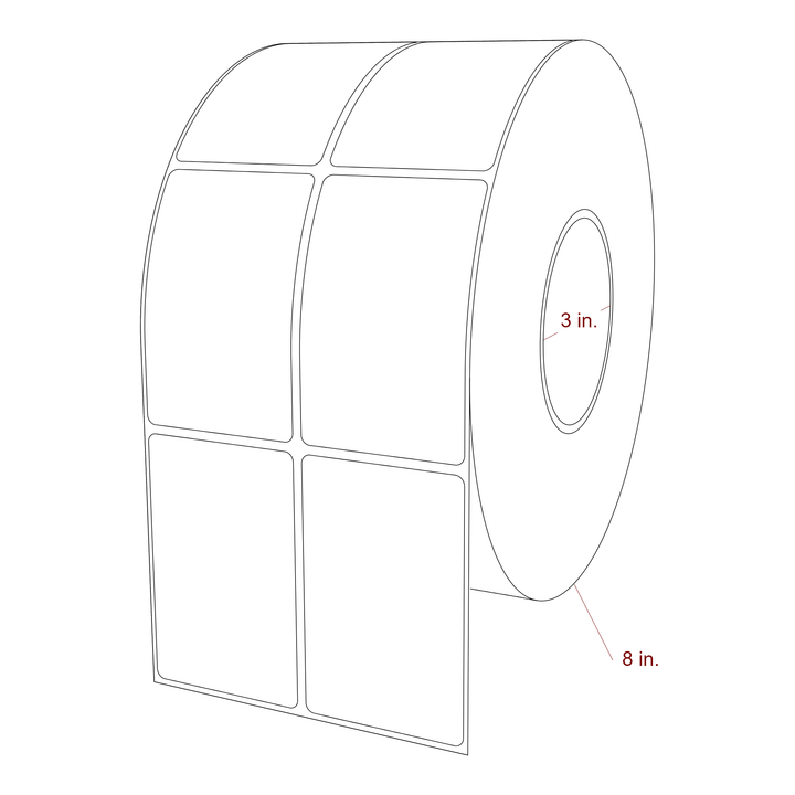 2.25 Inch x 3.5 Inch Rectangle Inkjet Label Roll - 3 Inch Core - 8 Inch Roll OD - 2Up - 3D Perspective