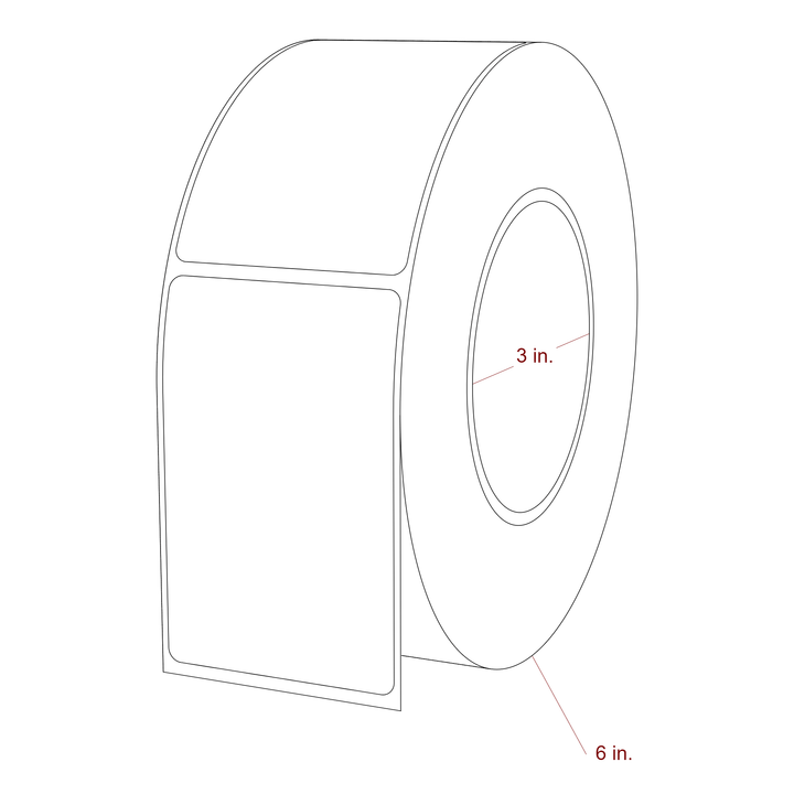 2.25 Inch x 3.5 Inch Rectangle Inkjet Label Roll - 3 Inch Core - 6 Inch Roll OD - 3D Perspective