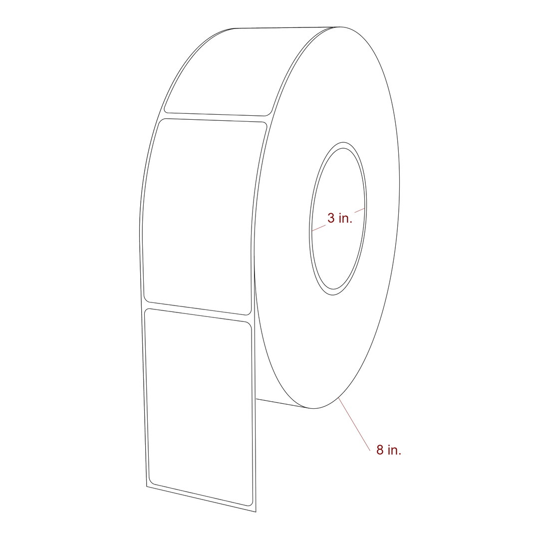 2.25 Inch x 3.5 Inch Rectangle Inkjet Label Roll - 3 Inch Core - 8 Inch Roll OD - 3D Perspective