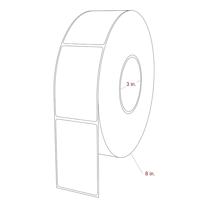 2.25 Inch x 3.5 Inch Rectangle Inkjet Label Roll - 3 Inch Core - 8 Inch Roll OD - 3D Perspective