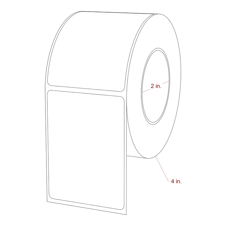 2.25 Inch x 3 Inch Rectangle Inkjet Label Roll - 2 Inch Core - 4 Inch Roll OD - 3D Perspective