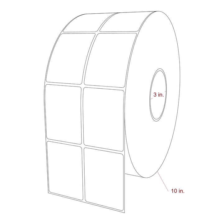 2.25 Inch x 3 Inch Rectangle Inkjet Label Roll - 3 Inch Core - 10 Inch Roll OD - 2Up - 3D Perspective