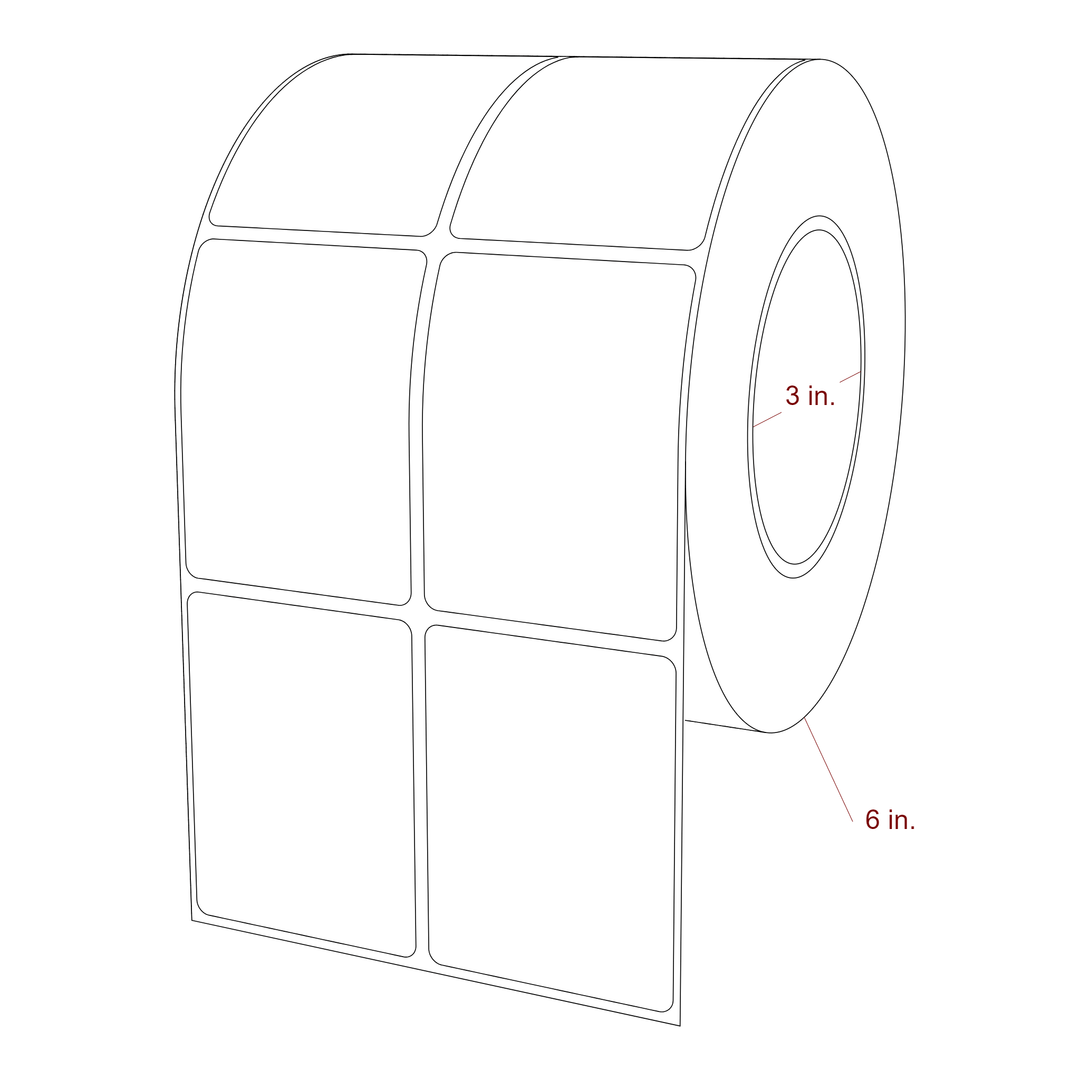 2.25 Inch x 3 Inch Rectangle Inkjet Label Roll - 3 Inch Core - 6 Inch Roll OD - 2Up - 3D Perspective