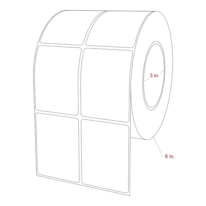 2.25 Inch x 3 Inch Rectangle Inkjet Label Roll - 3 Inch Core - 6 Inch Roll OD - 2Up - 3D Perspective