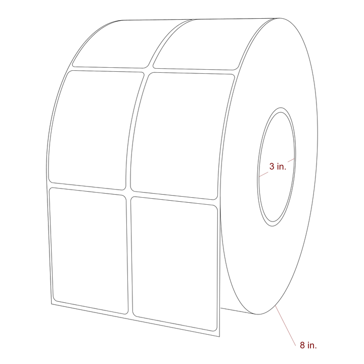 2.25 Inch x 3 Inch Rectangle Inkjet Label Roll - 3 Inch Core - 8 Inch Roll OD - 2Up - 3D Perspective