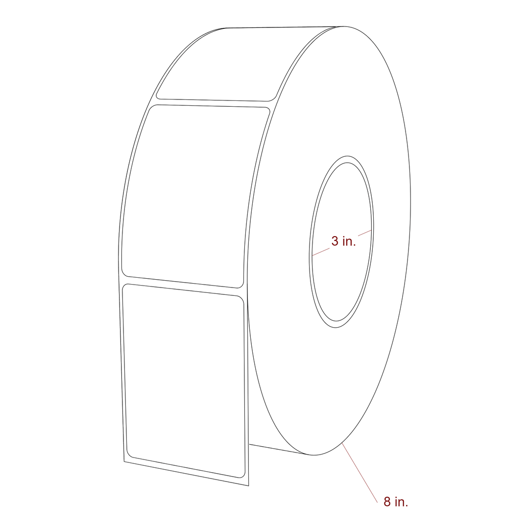 2.25 Inch x 3 Inch Rectangle Inkjet Label Roll - 3 Inch Core - 8 Inch Roll OD - 3D Perspective