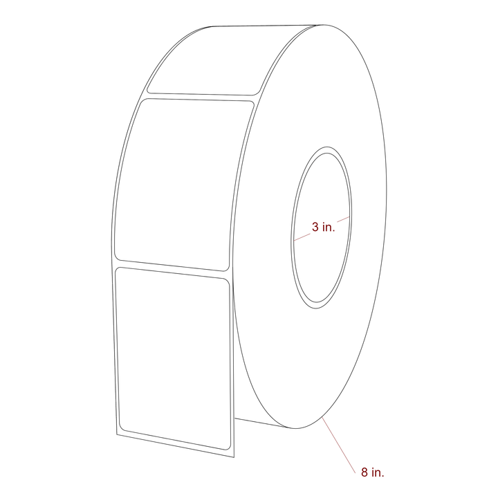 2.25 Inch x 3 Inch Rectangle Inkjet Label Roll - 3 Inch Core - 8 Inch Roll OD - 3D Perspective