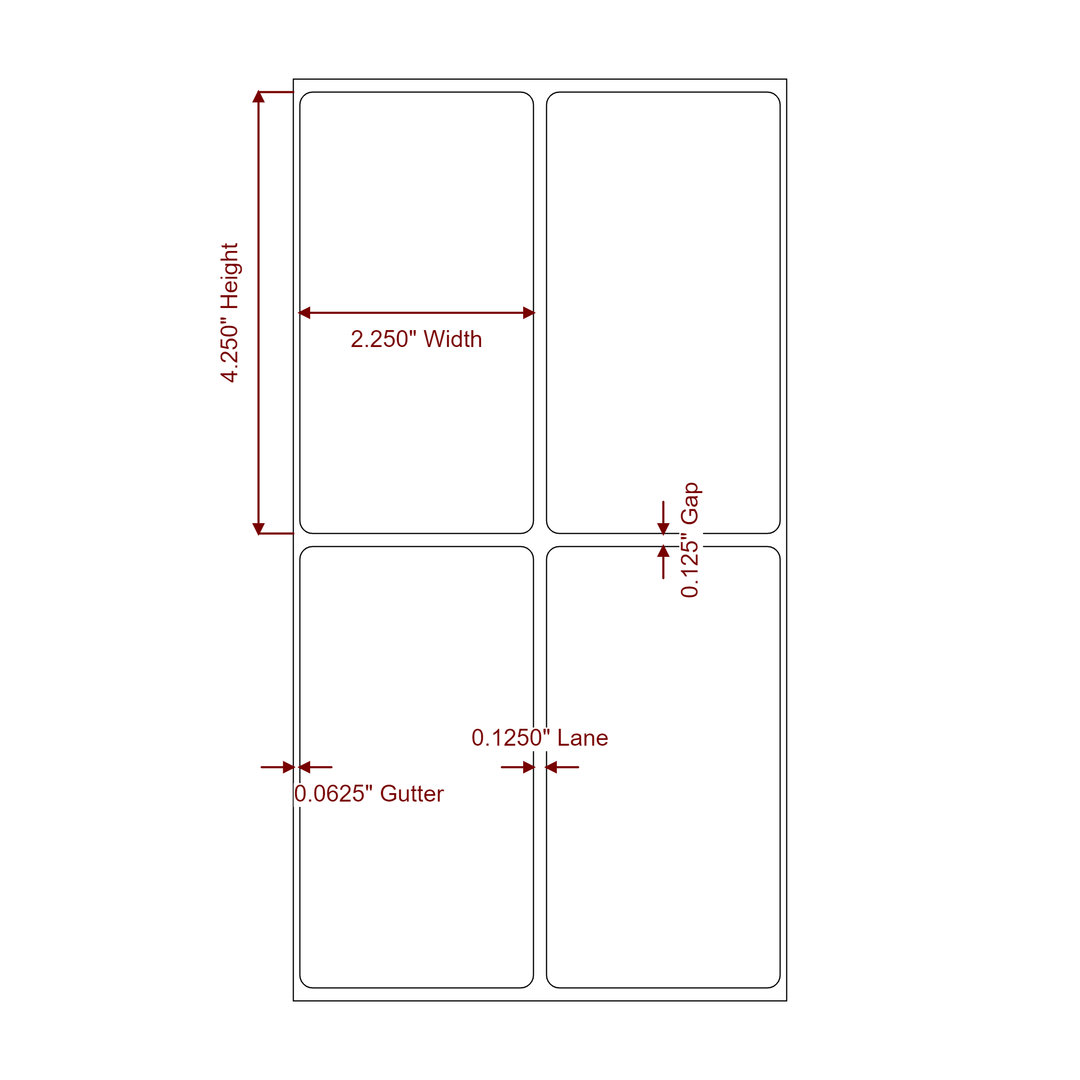 2.25 Inch x 4.25 Inch Rectangle Inkjet Label Roll - 2Up - 2D Drawing