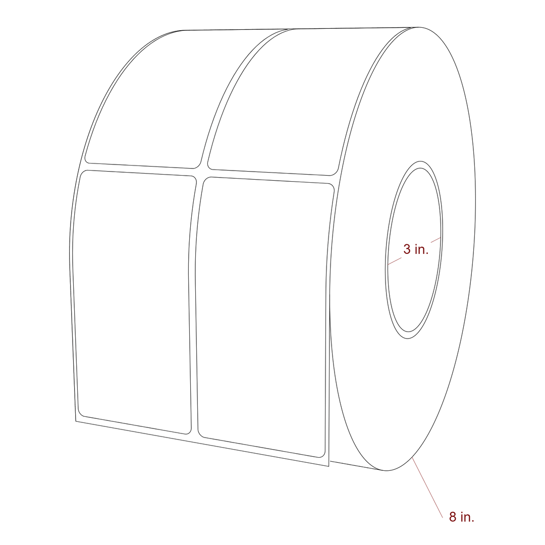 2.25 Inch x 4.25 Inch Rectangle Inkjet Label Roll - 3 Inch Core - 8 Inch Roll OD - 2Up - 3D Perspective